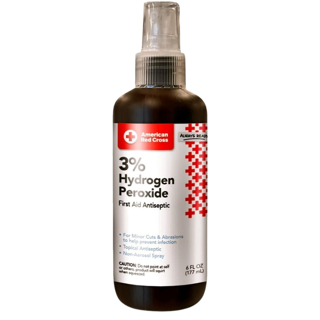 Amerikansk Røde Kors 3% Hydrogenperoksyd - 97% Vann - Topisk Antiseptisk Spray for rensing mindre kutt, Scrape, Skade - Mini bærbar ikke-Aerosol flaske - Reise, Hjem Essential - 6oz