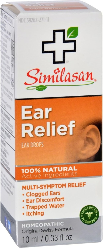 Similasan øre relief øredråper - naturlig - tilstoppet øre - øredempet vann - kløe - 10 ml (pakke med 2)