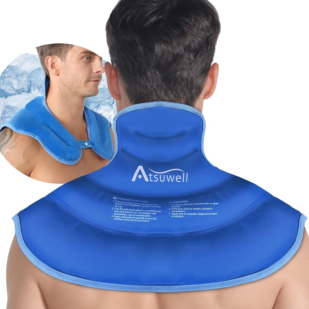 Atsuwell ispakke for hals og skulder kalde kompresjon, skulder ispakker reusable Gel pakke, store øvre bak kulde pakke Wrap for hals, skulder, Hip, blå