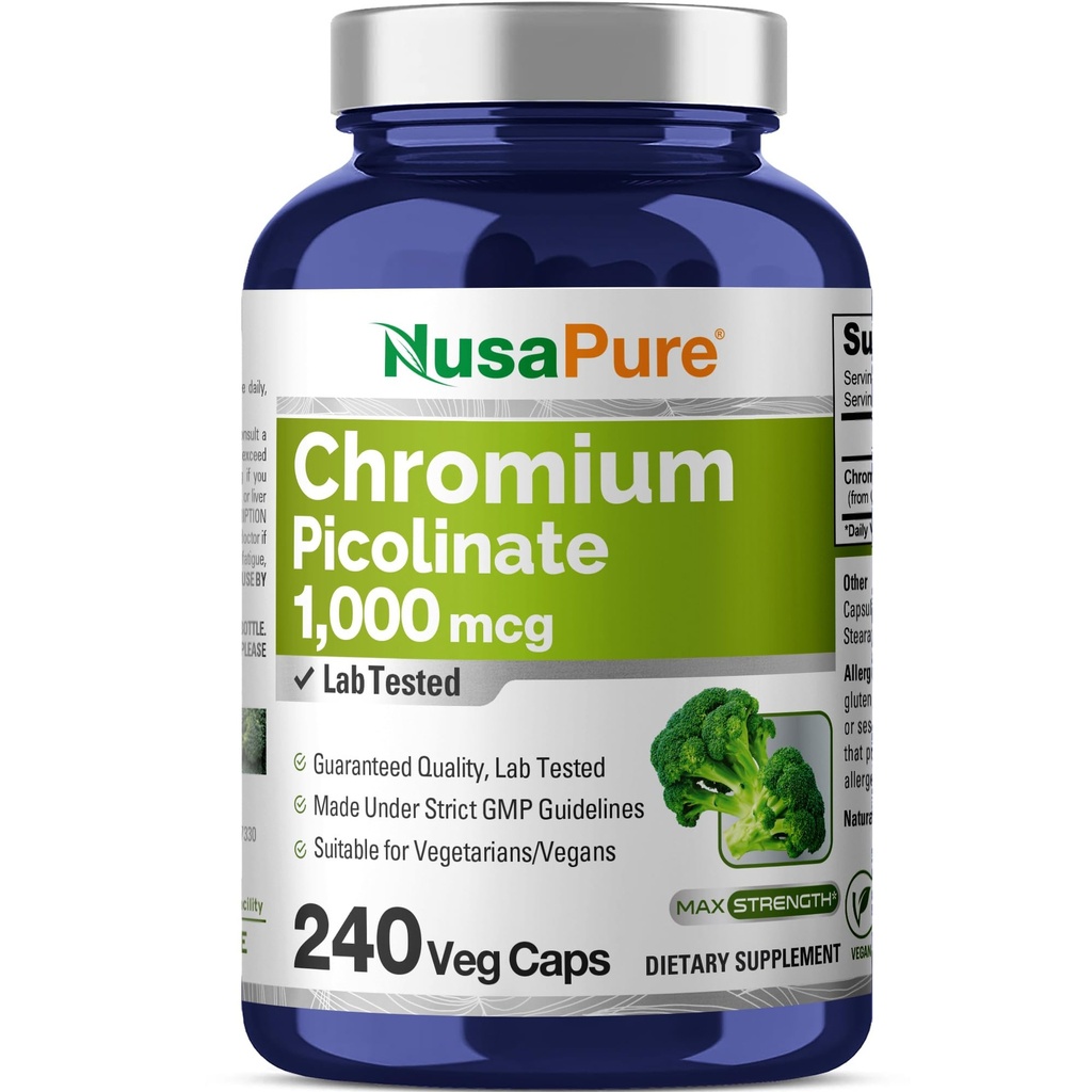 NusaPure Chromium Picolinat 1000mcg 240 Veggie kapsler (Non-GMO, Vegan)