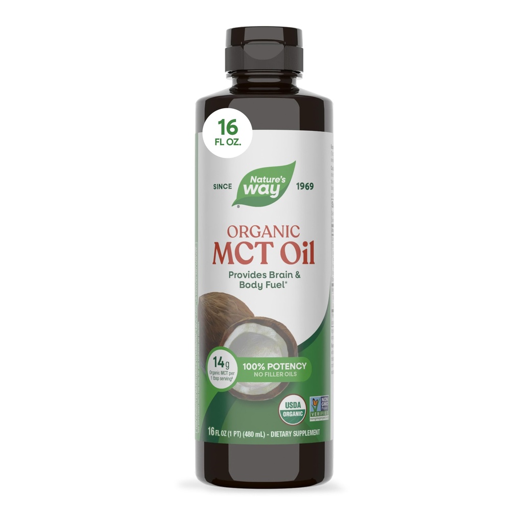 Naturens måte organisk MCT olje, 16 Fl Oz, hjernen og kroppens brensel fra kokosnøtt*, C8 kaprylsyre og C10 Capric Acid, keto og Paleo Certified, organisk, ikke-GMO prosjekt verifisert