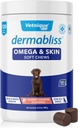 Vetnique Dermabliss Omega & Hud Helse Fisk Olje for hunder Myke Chews sunn hud & Coat for hunder med Biotin & DHA - Hickory Salmon Dog Treats (120 greve Chews)
