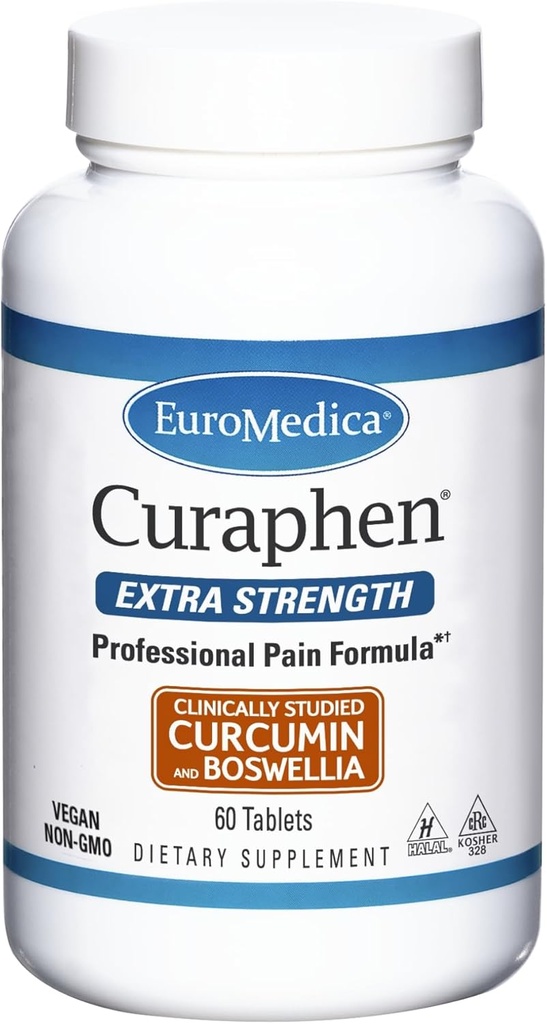EuroMedica Curaphen ekstra styrke - 60 tabletter - Profesjonell formel - Potent Curcumin & Boswellia med DLPA & Nattokinase - høy absorberbar - 60 serveringer