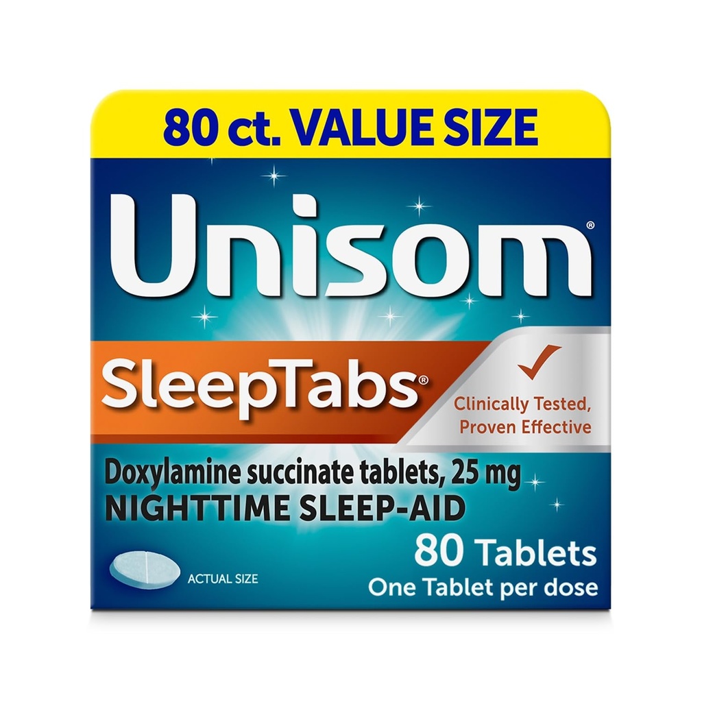 Unisom SleepTabs, Natt søvnhjelp, Doxylamin Succinat, 80 tabletter