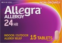 Allegra Voksen 24HR Ikke-Drowsy Antihistamine, 15 tabletter, hurtigvirkende Allergi Symptom Relief, 180 mg