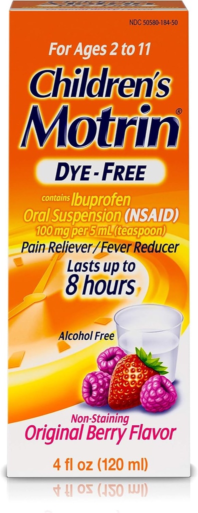 Motrin barn oral suspensjon Dye-fri, ibuprofen, feber Reduser, Berry, 4 fl.Oz