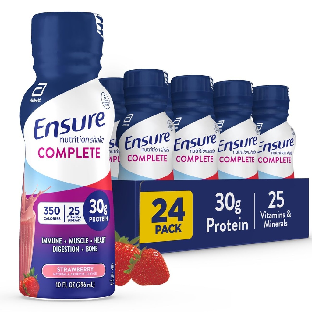 Sikre COMPLETE ernæringsshake med 30g protein, immunhelse næringsstoffer, sjokolade og jordbær flavors, pakker med 24 (10 fl oz)
