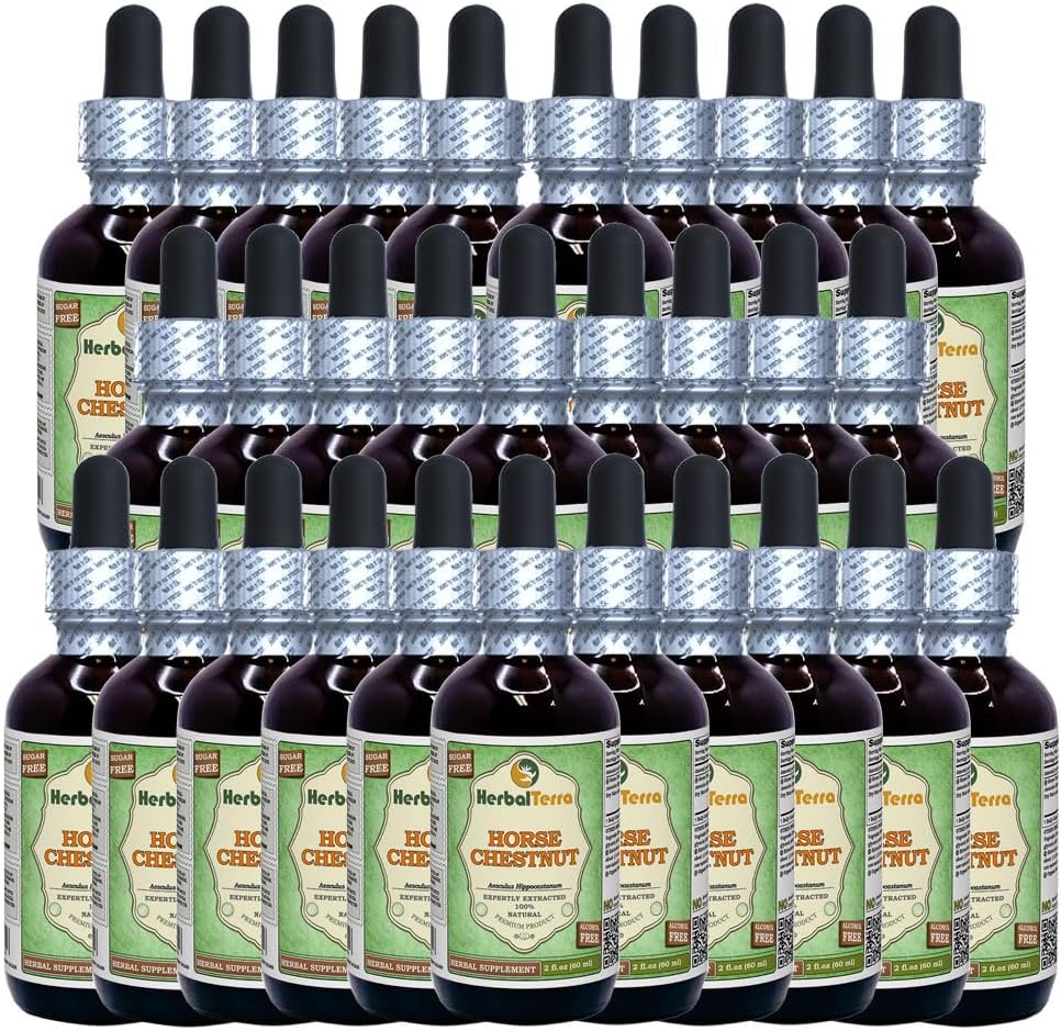 Heste kastanje (Aesculus Hippocastanum) Glyceritt, organisk tørkede nøtter alkohol-FREE flytende ekstrakt (merkenavn: HerbalTerra, stolt laget i USA) 30x2 fl.oz (30x60 ml)