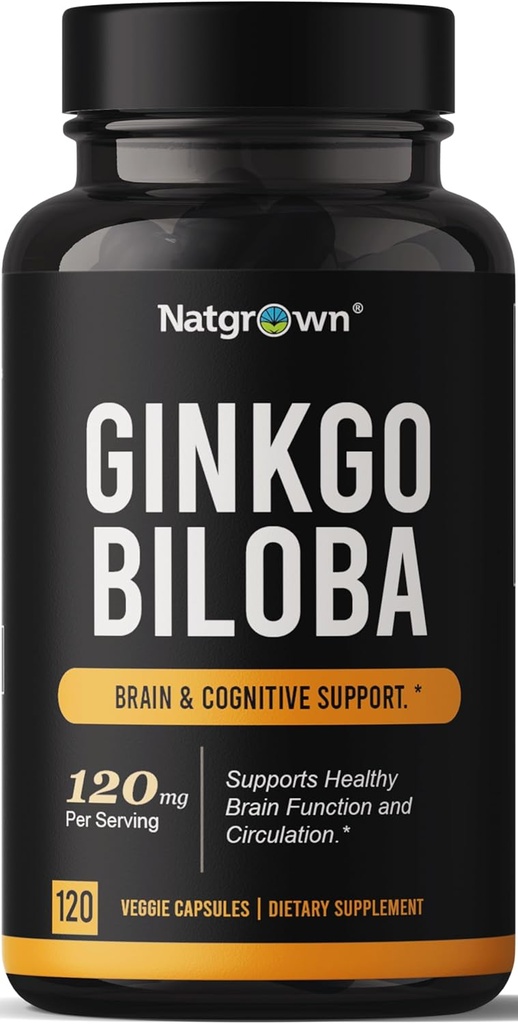 Natgrown Ginkgo Biloba 120mg - Ekstra styrke Ginkgo Biloba Ekstrakt Kapsler - 120 Antall