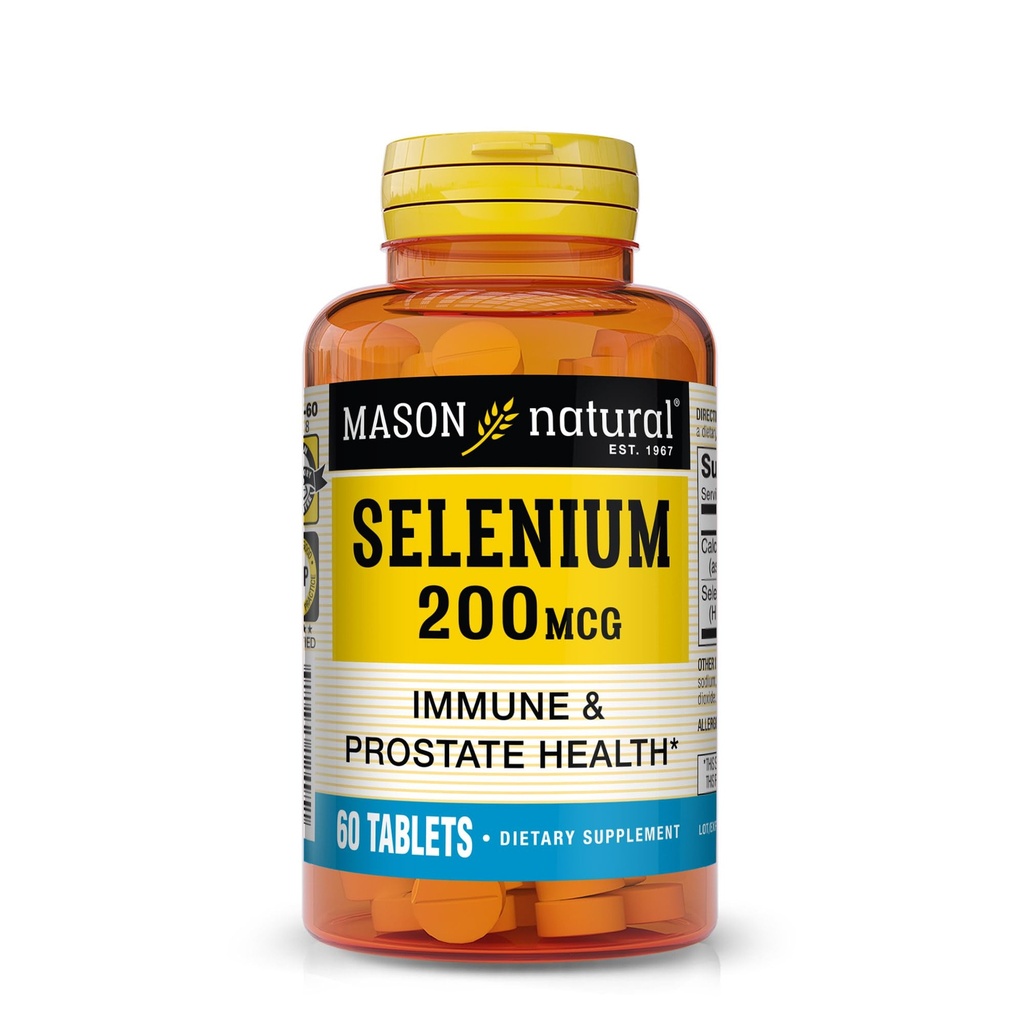 Mason Natural Selen 200 mcg - Antioksidant Supplement for immun støtte og prostata helse, essensielt spor Mineral, 60 tabletter