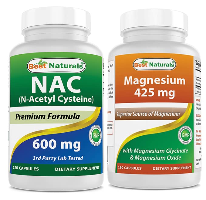 Beste Naturals NAC 600 mg og magnesiumglycinat 425 mg