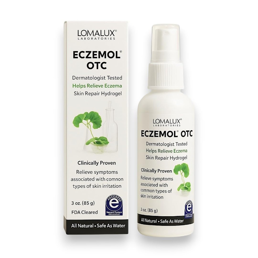 Loma Lux Ny Eczemol OTC Spray Naturlig & Ingen Sting Hypoklorus for Eczema, Sår, Burner, Cuts, Stråling Dermatitt, Hud Irritation, Sunburn, Krokhud, for barn og voksne (8 Fl Oz.)