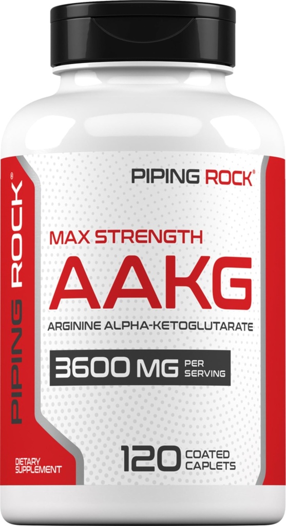 Piping Rock AAKG Supplement | 120 Caplets | 3600 mg | Arginin Alpha-Ketoglutarate Supplement | Nitric Oxid Enhancer | Maks styrke | Vegetarisk, ikke-GMO, Glutenfri