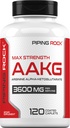 Piping Rock AAKG Supplement | 120 Caplets | 3600 mg | Arginin Alpha-Ketoglutarate Supplement | Nitric Oxid Enhancer | Maks styrke | Vegetarisk, ikke-GMO, Glutenfri