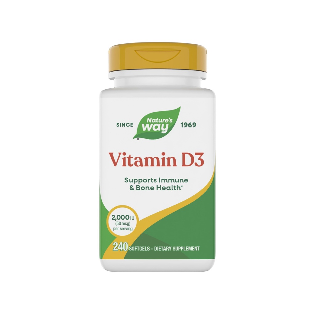 Naturens måte D3-vitamin ekstra styrke (1) støtter beinhelse og immunfunksjon*, 2000 IU (50mg per servering), 240 Softgels (Packing May Vary)