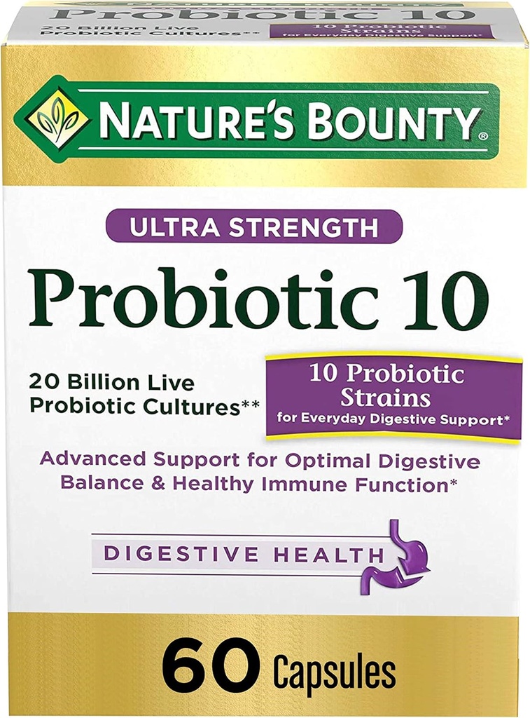 Probiotika av naturens Bounty, ultra styrke probiotika 10, immun helse og digestiv balanse, 60 kapsler