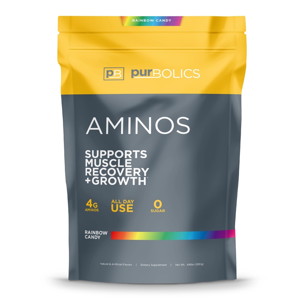 Purbolics Aminos 4g av gratis-Form Aminosyrer, Beta-Alanin, 0 kalorier og 60 serveringer (Rainbow Candy)