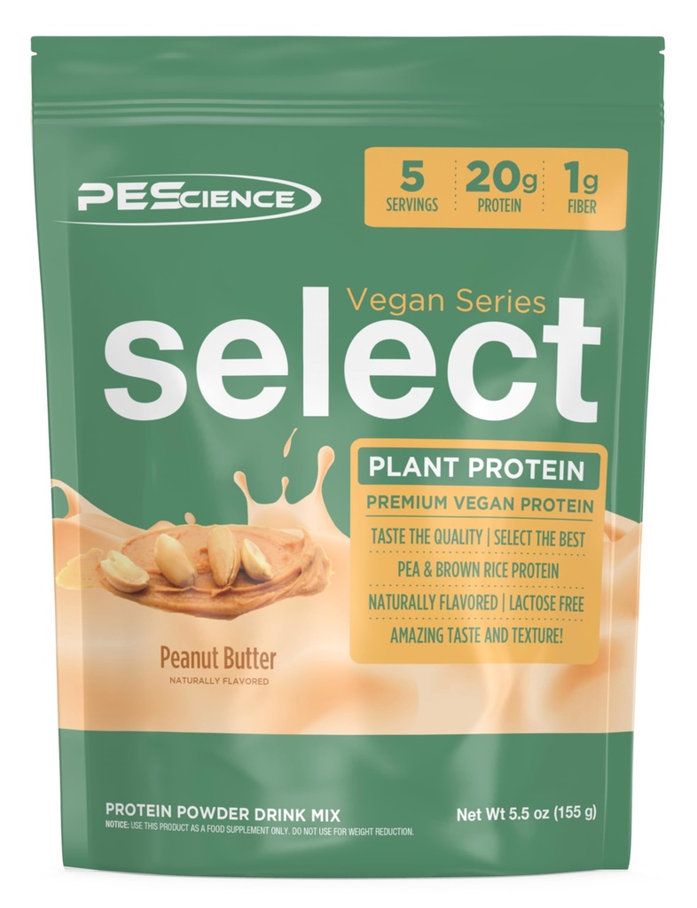 PEScience Velg Vegansk Protein pulver, Plant Basert protein pulver, Amazing smak, glatt tekstur, Era og brun ris blanding, mykfri, saltvannsfri, Glutenfri - Peanut Smørdelight, 5 serveringer