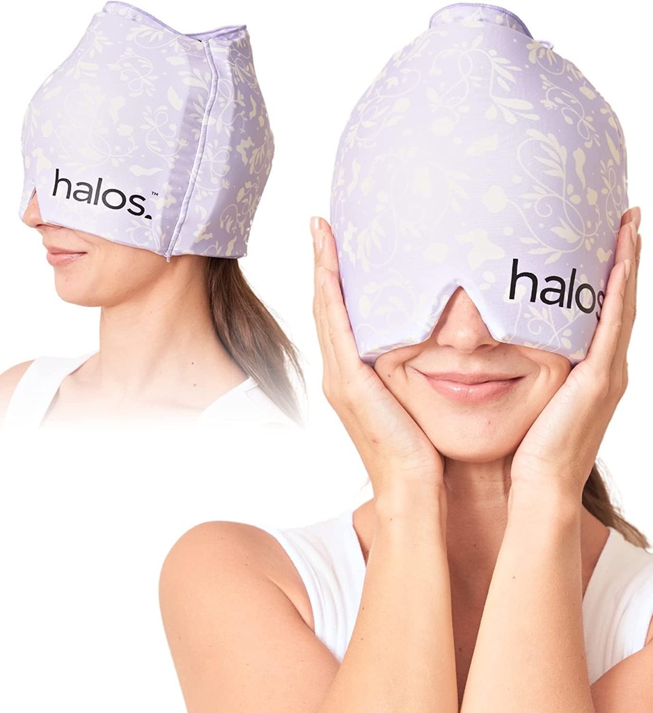 MyHalos® Migraine Relief Cap, 30% Tykkere, 2X Mer kjøling Gel, Oppholdskjøler for lengre, Form Fitting Ice Hat, Ice Pack Head Wrap Relief, Tension hodepine Relief Cap (Violet)