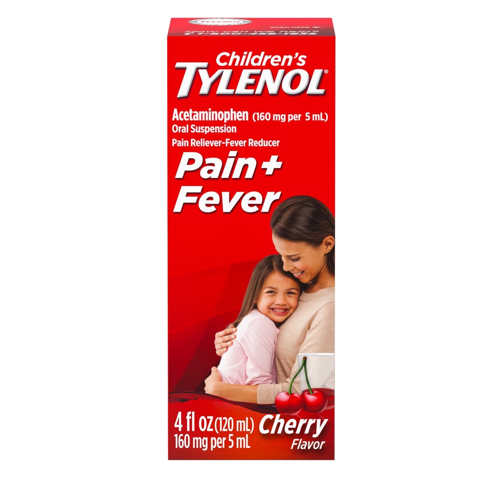Barns Tylenol flytende oral suspensjon medisin, Acetaminophen smerte Reliever & feber Reduser, Aspirin-, Ibuprofen- & alkoholfri, Cherry, 4 fl. Oz