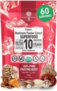 Organisk Mushroom pulverekstrakt -Superfood 10 Supplement 14x Sterkere 100% renere USDA immunitet Booster- Reishi, Chaga, Cordyceps, Shiitake, Lions Mane, Tyrkia Tail og mer. Legg til kaffe/te 60 gram