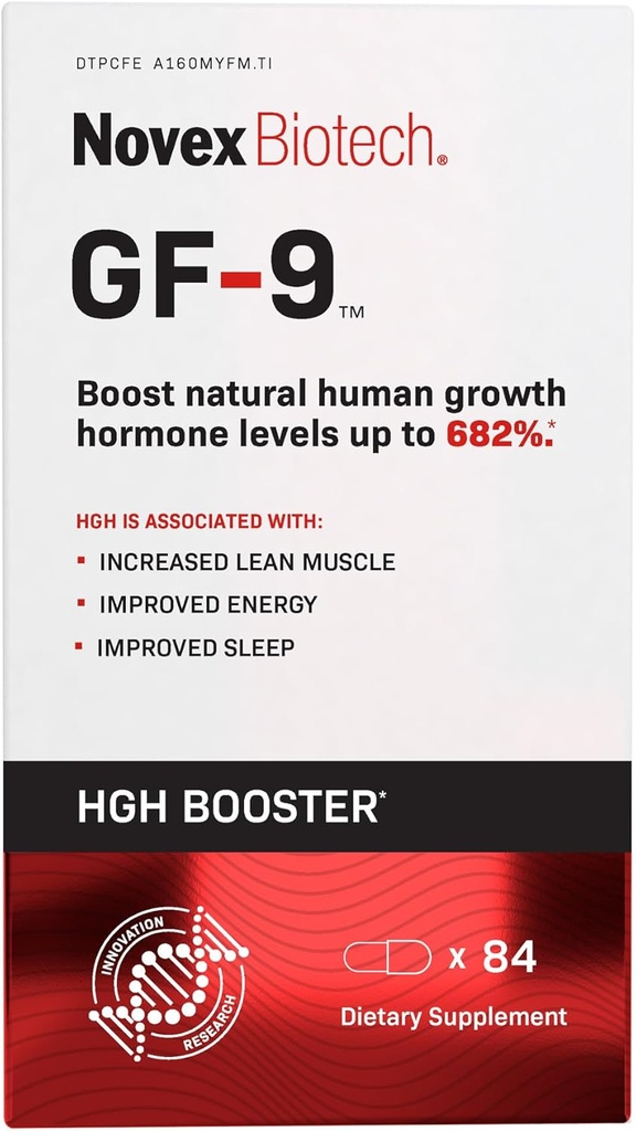Novex Biotech GF-9 – HGH Boosting Supplement for menn – Treningskompleks for menn – støtteenergi, utholdenhet, søvn, 84 Ct (21-dagers forsyning)