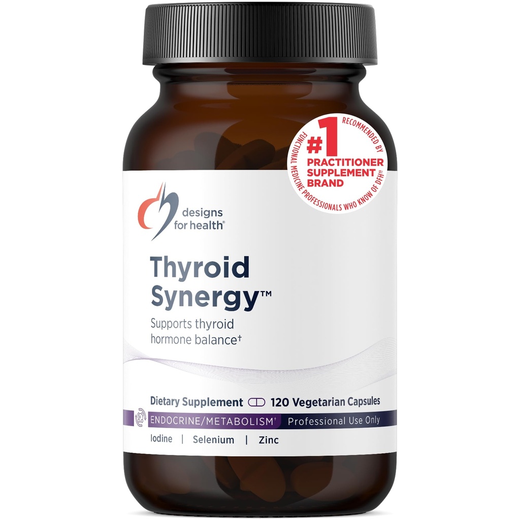 Designs for Helse Thyroid Synergy - Thyroid støtte Supplement med jodin, amerikansk Ginseng, Selenium, Sink + Manganesisk - Vegan Thyroid vitaminer, Glutenfri (120 kapsler)