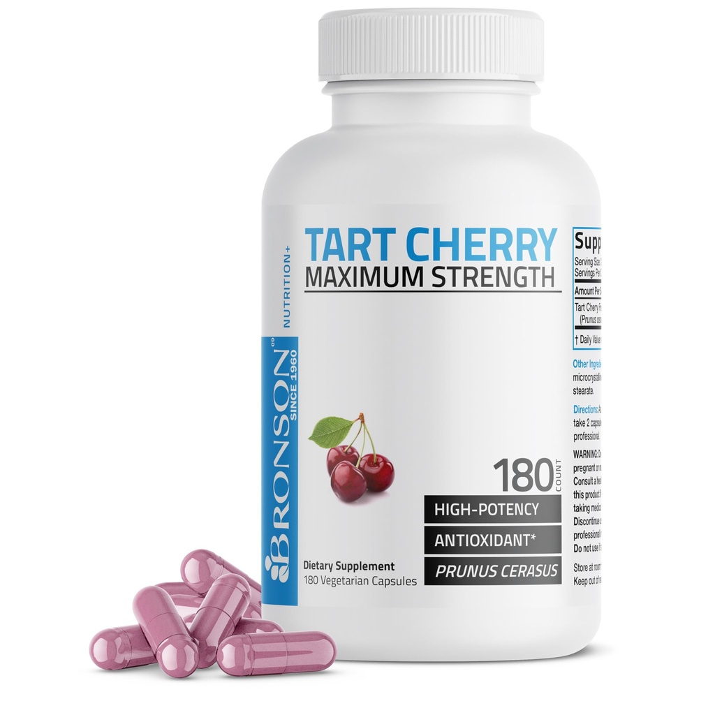 Bronson Tart Cherry maksimal styrke 7600 mg, 180 vegetariske kapsler (90 serveringer)