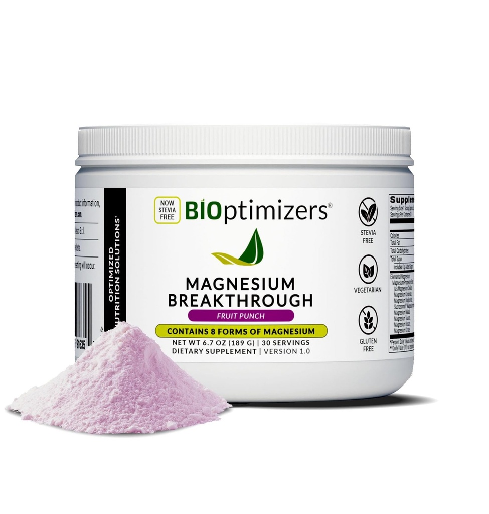 BIoptimidizere Magnesium Breakthrough Drink - 8 former for magnesium, elektrolyter, søvn helse, stress, muskelgjenoppretting, hjerte støtte | Glycinat, Citrat, Malate - Fruit Punch
