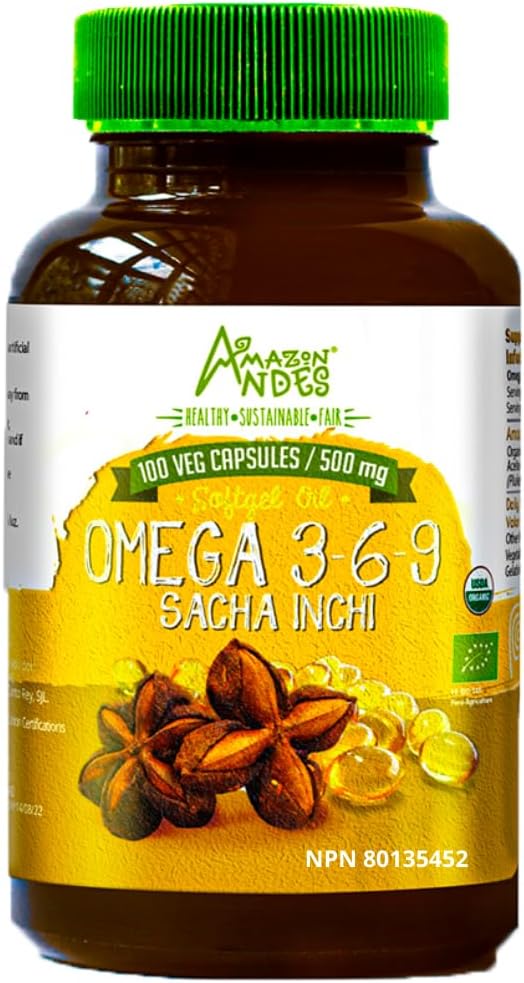 Andes Sacha Inchi Oil Capsules - Kilde til omegas 3, 6 og 9 - sunnere kilde til essensielle fettsyrer - Vegansk, ikke-GMO, Allergen-fri & Glutenfri - 100 Softgel piller (500mg) - laget i Peru