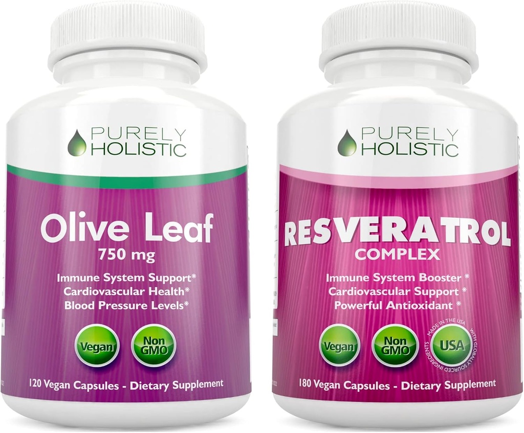 Rent Holistisk Olive Leaf Extract 750mg + Resveratrol Complex 1450mg - 300 Vegan Capsules - Laget i Norge