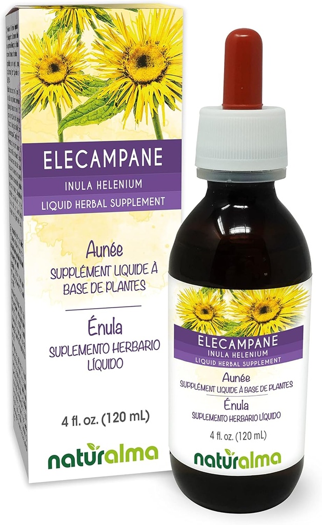 Naturalma Elecampane (Inula helenium) Root alkoholfri tinktur - 4 oz flytende ekstrakt i dråper - Herbal Supplement - Vegan