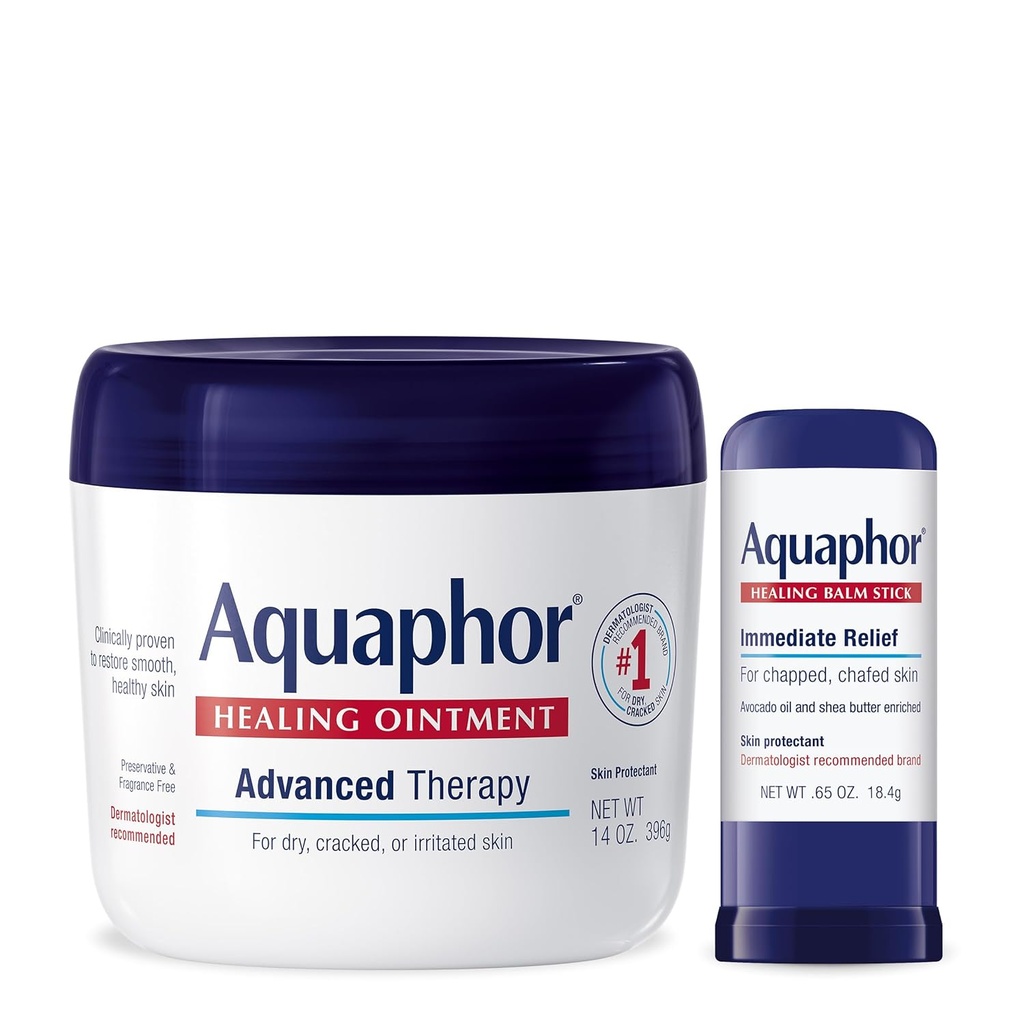 Aquaphor Advanced Therapy Healing Ointment hudbeskyttende (14 Oz) + Healing Balm Stick med Avocado olje og Shea Butter (0,65 Oz)
