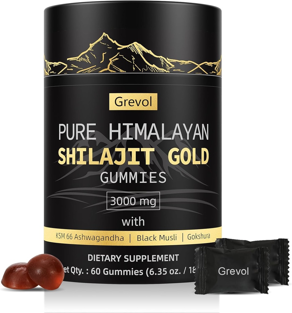 Himalayan Shilajit Gummies: Gold Grade Shilajit rik på Ashwagandha Fulvic Acid & 85+ Trace Minerals - Ingen tilsatt sukker - Individuelt innpakket - for menn og kvinner - 60 Gummy