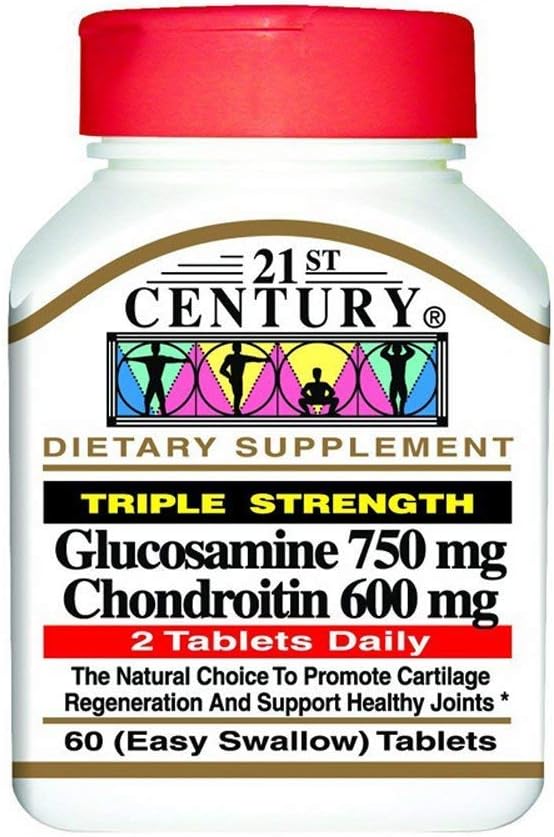 21st Century glukosamin 750 mg & Chondroitin 600 mg - Trippel styrke - 60 tabletter, pakke med 2