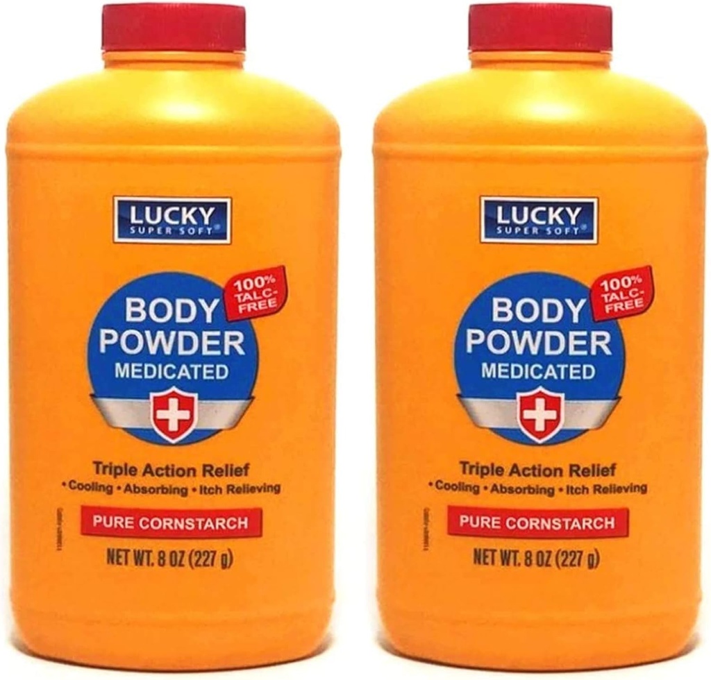 2 stk Body Powder Medisinert 8 oz | Triple Action Relief 100% Talc-Free | Body Powder for kroppen Odor Sweat & Moistur | Medisinert Beskyttende pulver | Anti-trikk | Hudbeskyttende | Menthol og sinkoksid