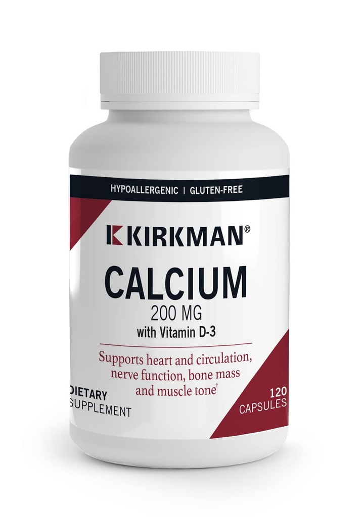 Kirkmans reneste kalsium 200 mg - Hypoallergenic 120 Vegetariske kapsler - Gluten og Casein Gratis
