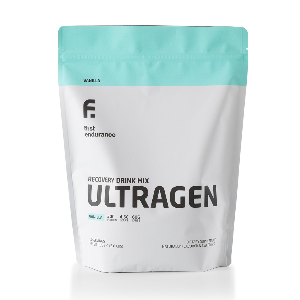 FØRSTE ENDURANCE Ultragen treningsgjenvinningsdrikk pulver, proteinblanding, øker energi, akselerererer gjenoppretting ® vanilla, 15 serveringer