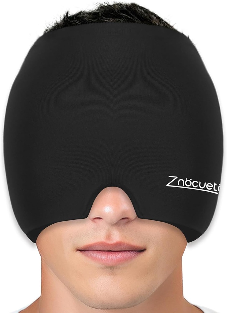 ZNÖCUETÖD Migraine Hodepine Relief Cap Hat Full hode is pakke Wrap kjøling Gel Ice Beanie Hot/Kold kompresjon Cap for Sinus, Stress, Hangover Hodepine smertelindring - Reusable menn kvinner, svart, størrelse M