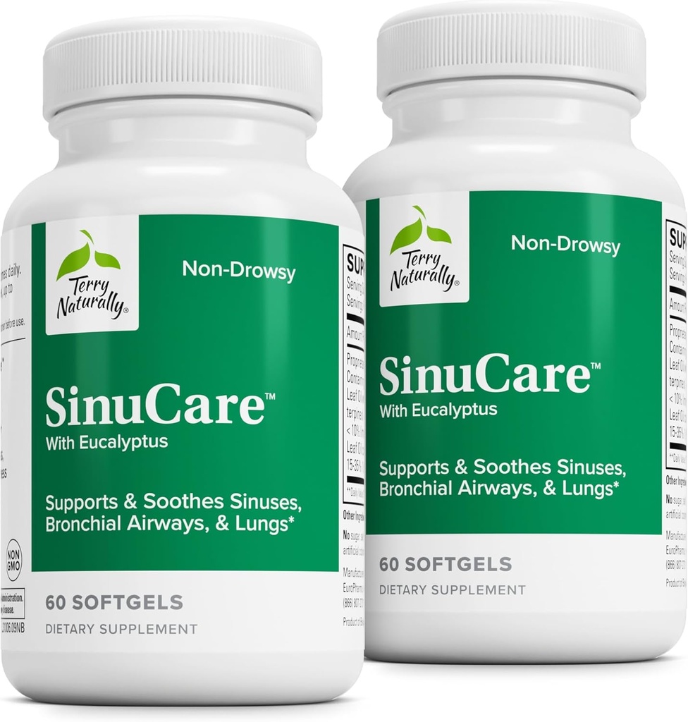 Terry Naturally SinuCare - Bronchial Velvære Støtte Supplement - Sunn Sinus Aid - Kosttilskudd for å støtte sunne lunger - 60 Softgels (2 Pack)