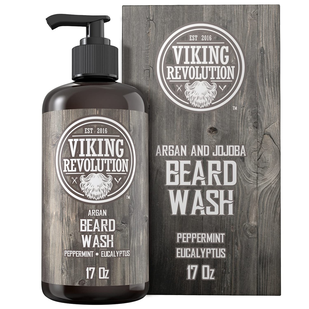 Beard Wash Shampoo w/Argan & Jojoba Oljer - Softens & Styrker - Naturlig Peppermynte og Eucalyptus Scent - Beard Shampoo w/Beard Oil (17 oz Shampoo)