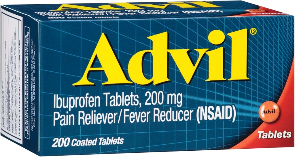 Advil Pain Relief and Fever Reduser, smertelindring medisin med Ibuprofen 200 mg for hodepine, ryggsmerter, menstruasjonssmerter og ledd smertelindring - 200 belagte tabletter
