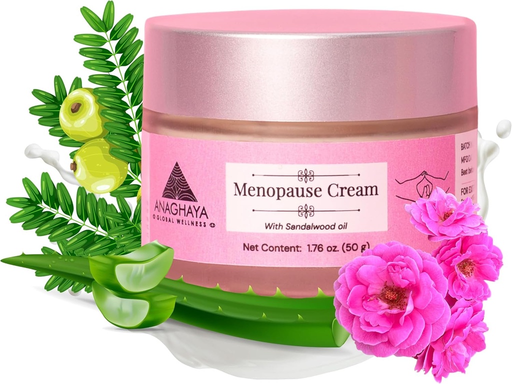 Menopause Cream For kvinner med sandalwood olje & ren rose vann | Menopause støtte for kvinner -Soothing Relief | Balanced Doshas | Naturlig komfort & ro - 1.76 Fl oz