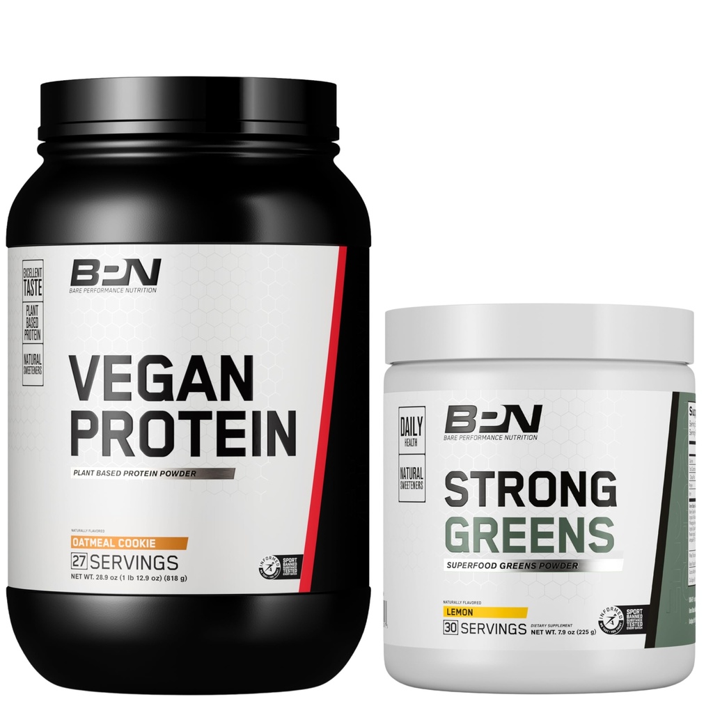 BARE PERFORMANCE NUTRITION BPN Vegansk havregryn Cookie Protein + Sterk Grønn Lemon Bundle