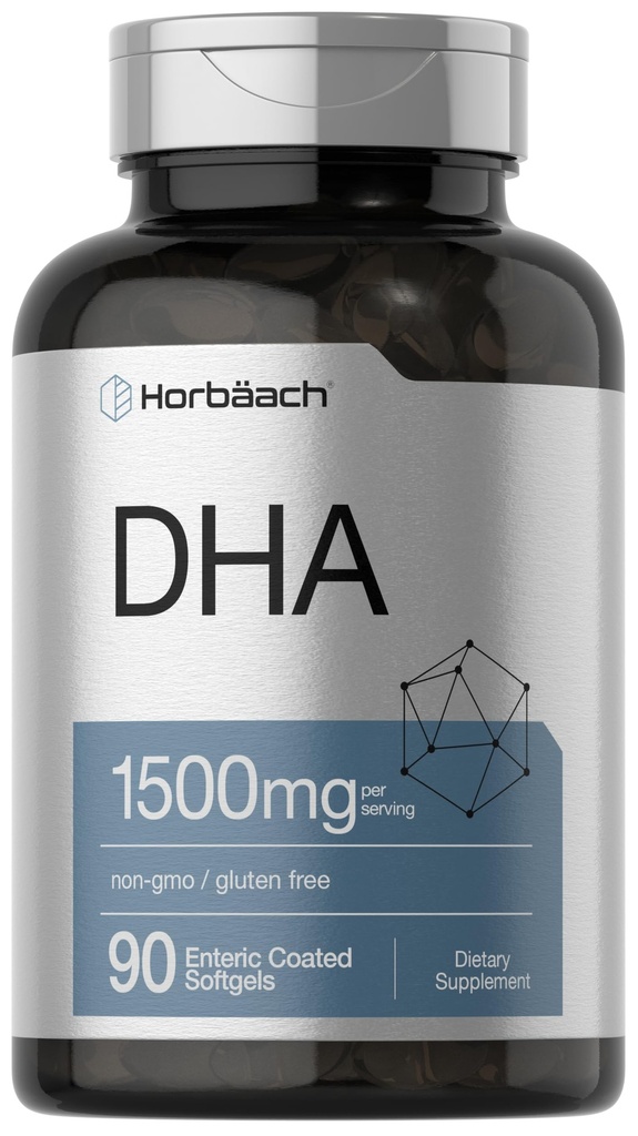 Horbaach DHA Supplement 1500 mg 90 Softgels EPA, Omega 3, DHA ikke-GMO, Glutenfri