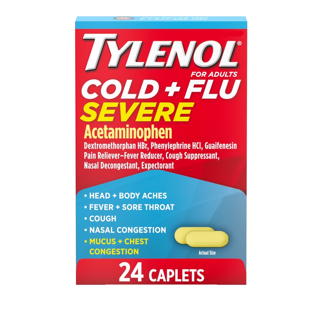 Tylenol Cold + influensa alvorlig medisin Caplets for feber, smerte, Cough & Congestion, 24 ct.