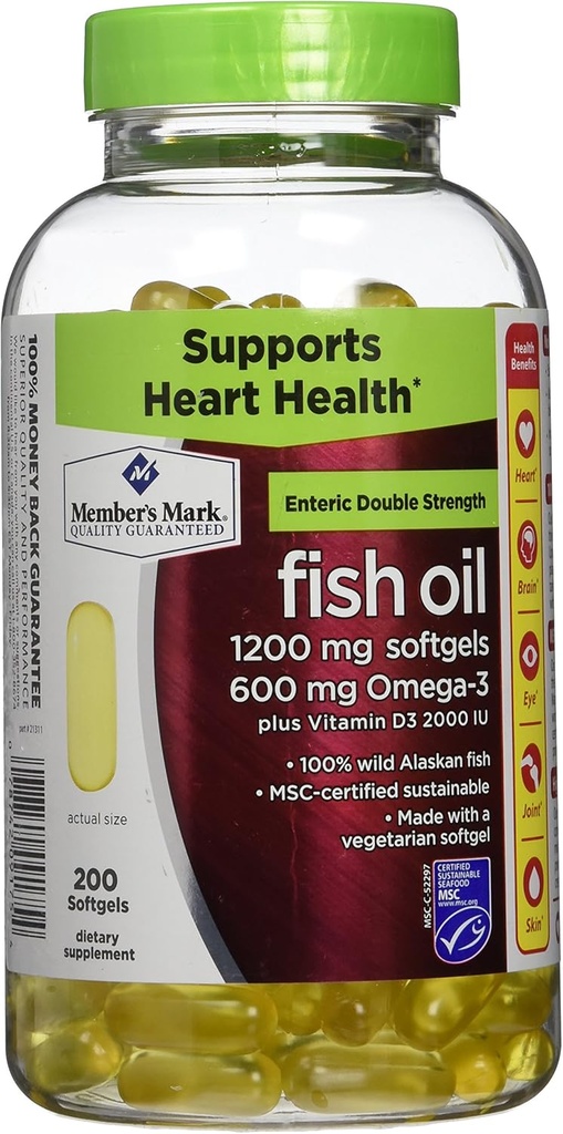 Medlemmer Mark Double Strength Fish Oil med D3 - 200 ct.
