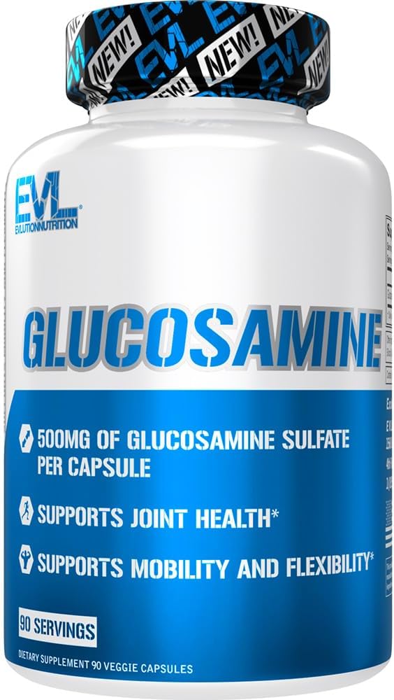 Evlution Nutrition Glukosamine - 500mg Glukosaminsulfat - Felles helsetilskudd - Mobilitet & Fleksibilitetsstøtte - 90 Services