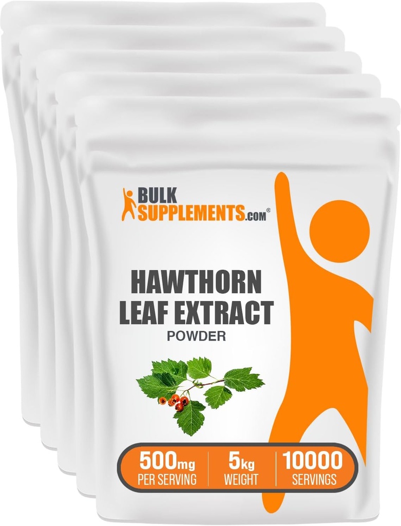 BulkSupplements.com Hawthorn Leaf Extract pulver - Hawthorn Leaf Supplement - Herbal Supplement, Vegan & Glutenfri, 500 mg per servering, 5kg (11 lbs) (Pack of 5)