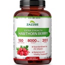 Zazzee Extra styrke Hawthorn Berry 20:1 Ekstrakt, 8000 mg styrke, 2% Vitexin, 150 vegansk kapsler, 5 måneders forsyning, konsentrert og standardisert Potent 20X ekstrakt, ikke-GMO og all-naturlig